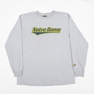 Vintage 90s Y2k Notre Dame UND Jansport Gray Long Sleeve TShirt Spellout Flaws L